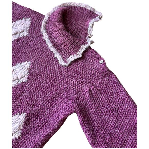 Vintage Handmade Purple & Pink Diamond Knit Turtleneck Sweater Size Large - Picture 4 of 15
